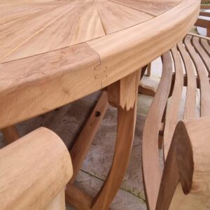 Quality joinery on Kingsley Smythe Sunburst outdoor garden dining table
