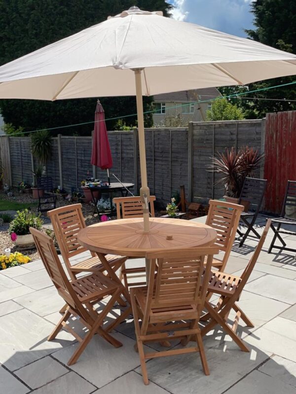 Teak Garden Dining Table and 6 Folding Chairs Superb Value!