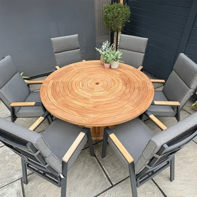 Luxury round 6-seater folding dining set with reclining chairs