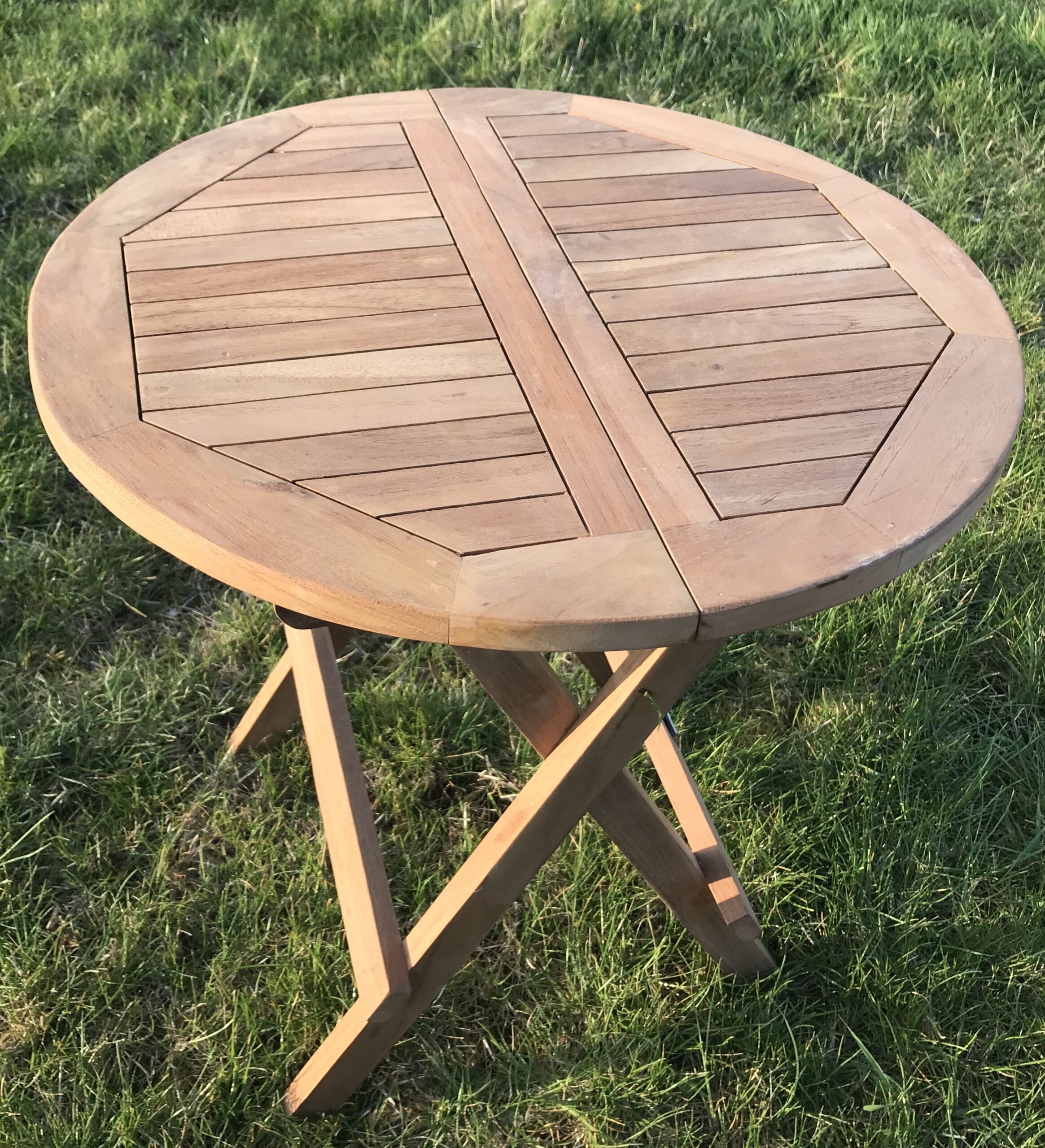 Round Teak Outdoor Folding Side Table Kingsley Smythe