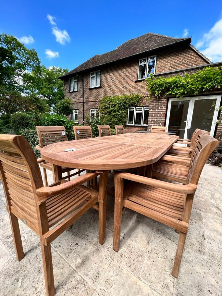 Superior Teak Garden Dining Set, Seats 10 Kingsley Smythe