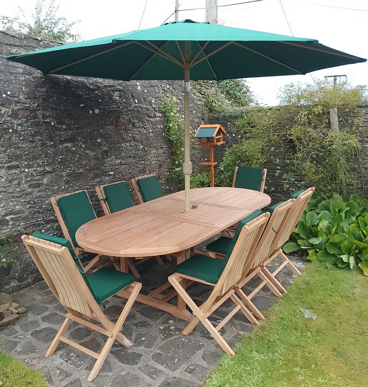 Wooden garden table with parasol best sale